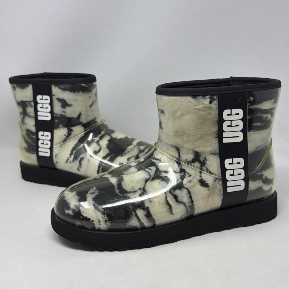 UGG Classic Clear Mini Marble Boots Women 10 Black White Waterproof 1120778